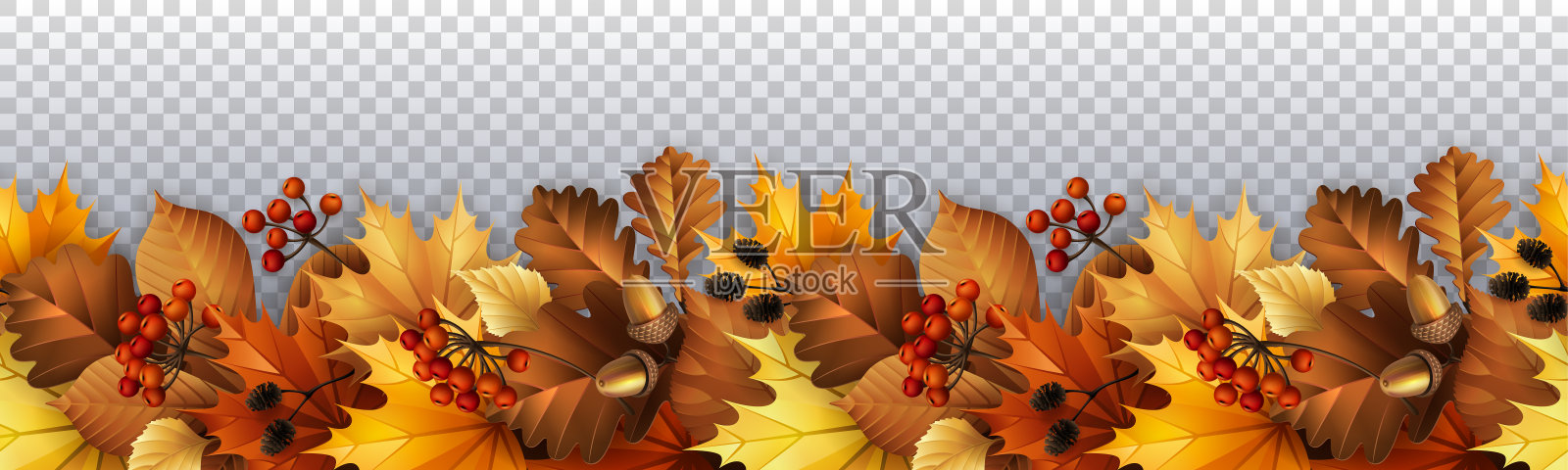 有叶子、浆果和松果的秋天花环。插画图片素材