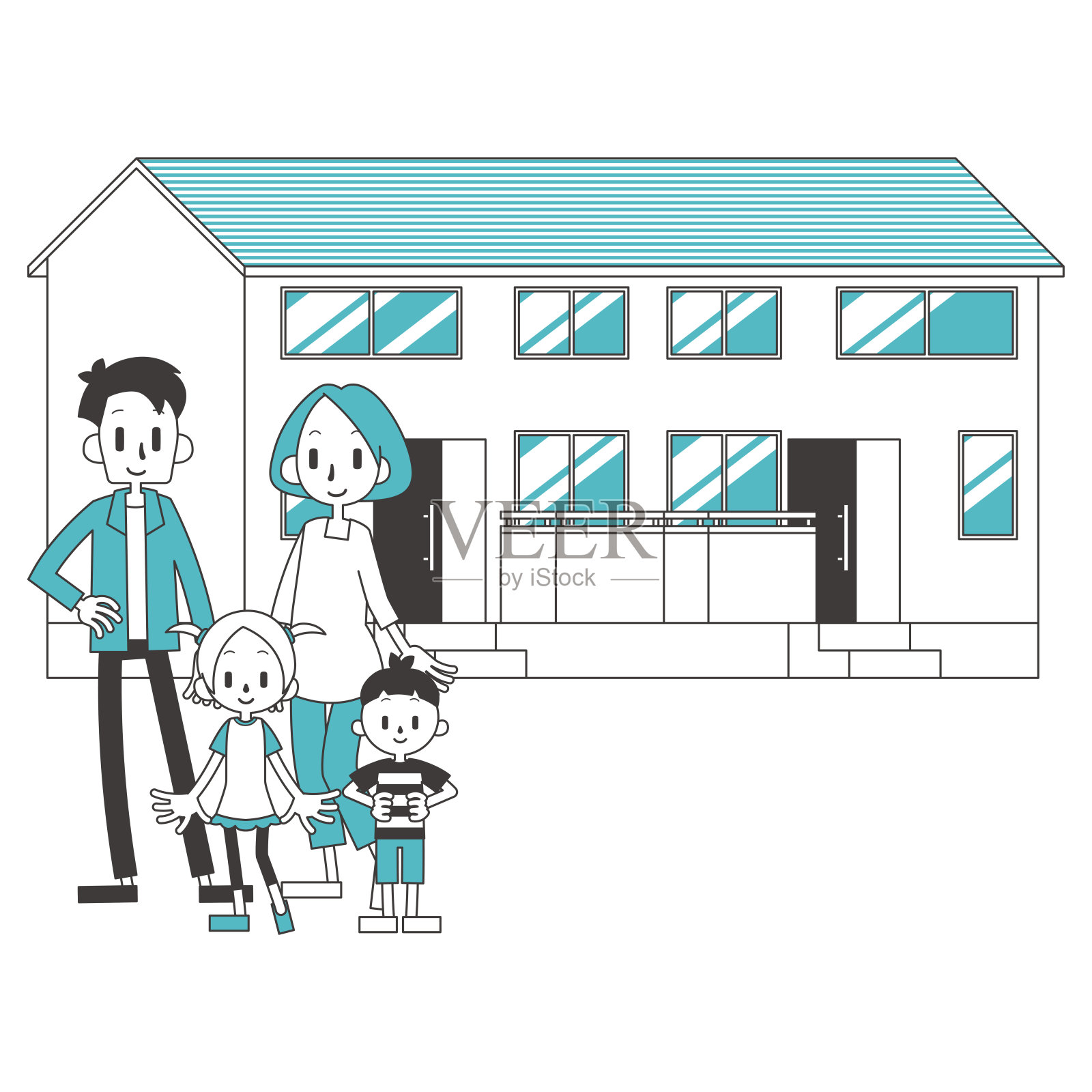 两代家庭及房屋插图插画图片素材
