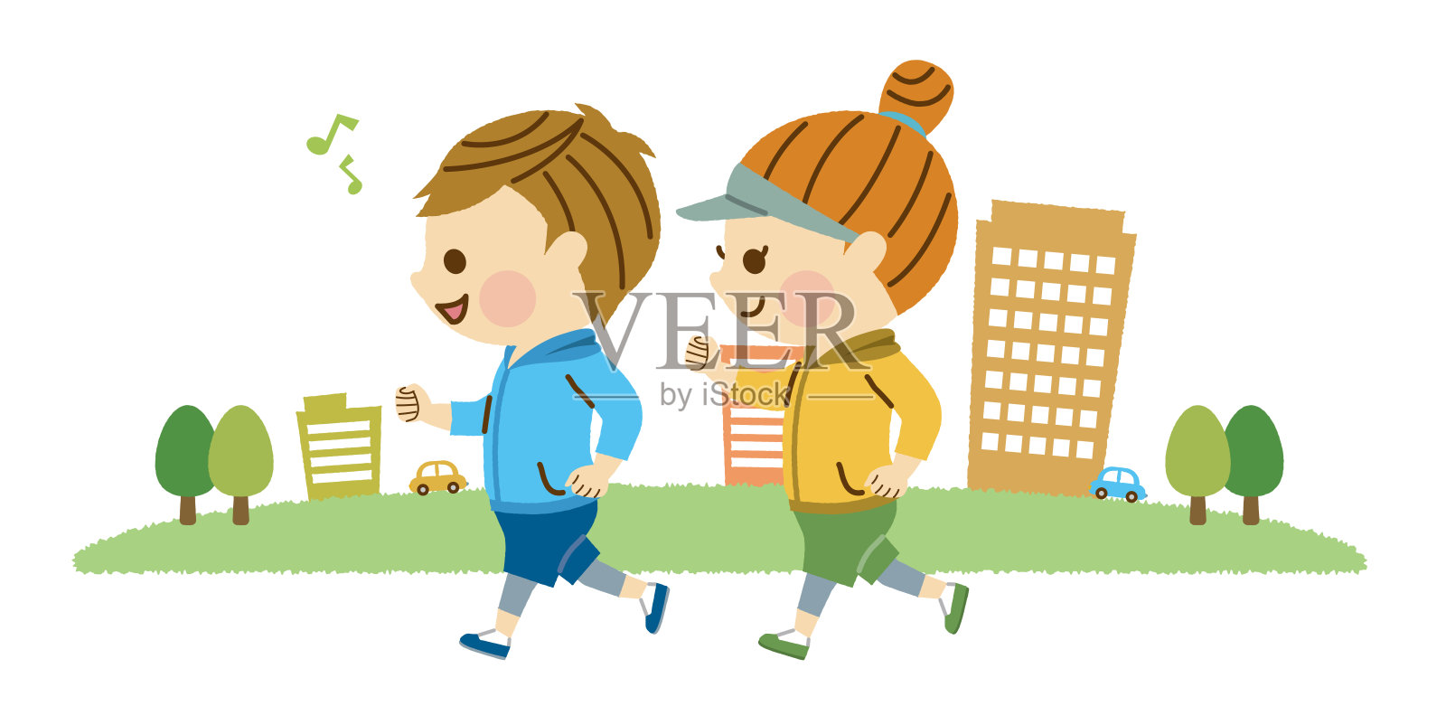 男人和女人慢跑插画图片素材