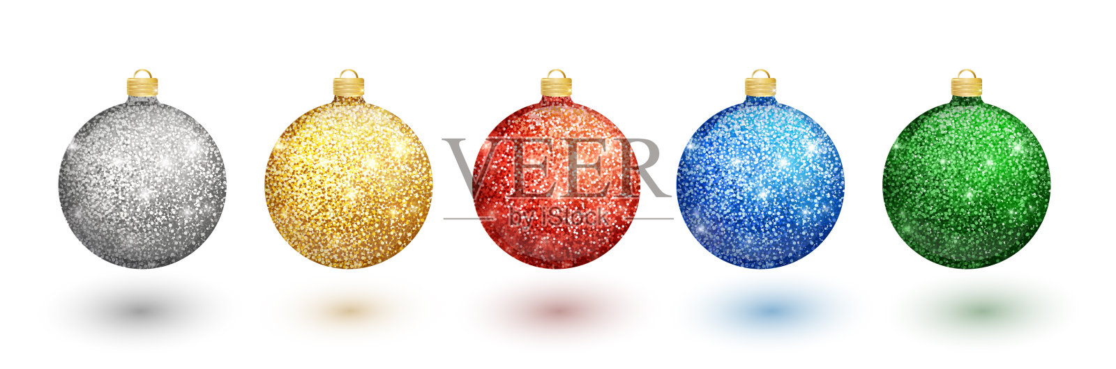 彩色圣诞球设置在白色的背景。圣诞装饰品。矢量对象为圣诞节设计，模型。矢量现实对象插图10 EPS设计元素图片