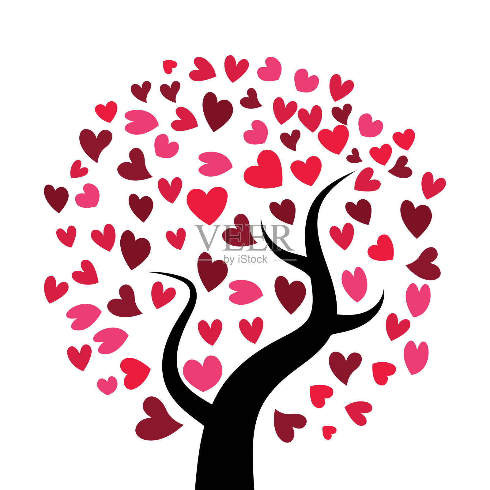 爱的矢量树带着心的叶子插画图片素材
