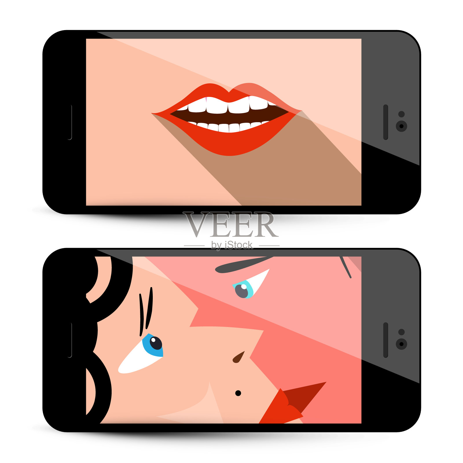 电话里接吻的情侣插画图片素材