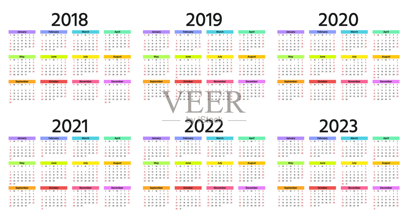 2018年、2019年、2020年日历。矢量插图。模板一年计划。插画图片素材