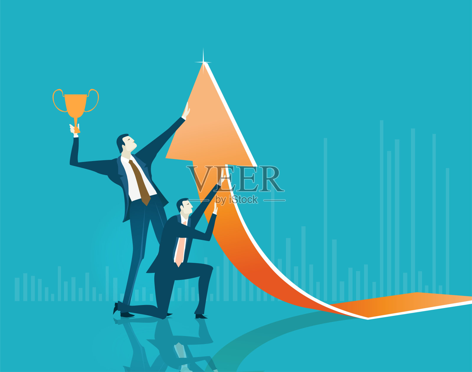 商界人士高举着这支箭头，代表着企业的成长、成功和支持。插画图片素材