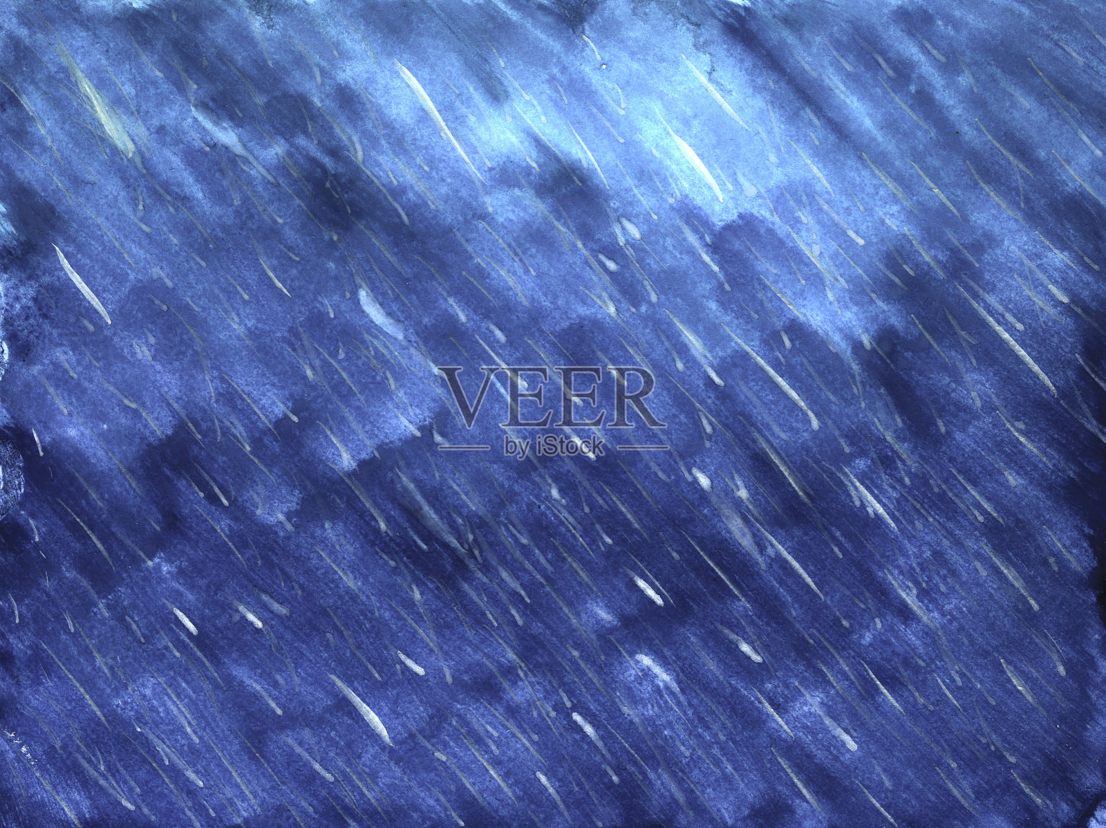 雨在蓝色背景水彩插画图片素材