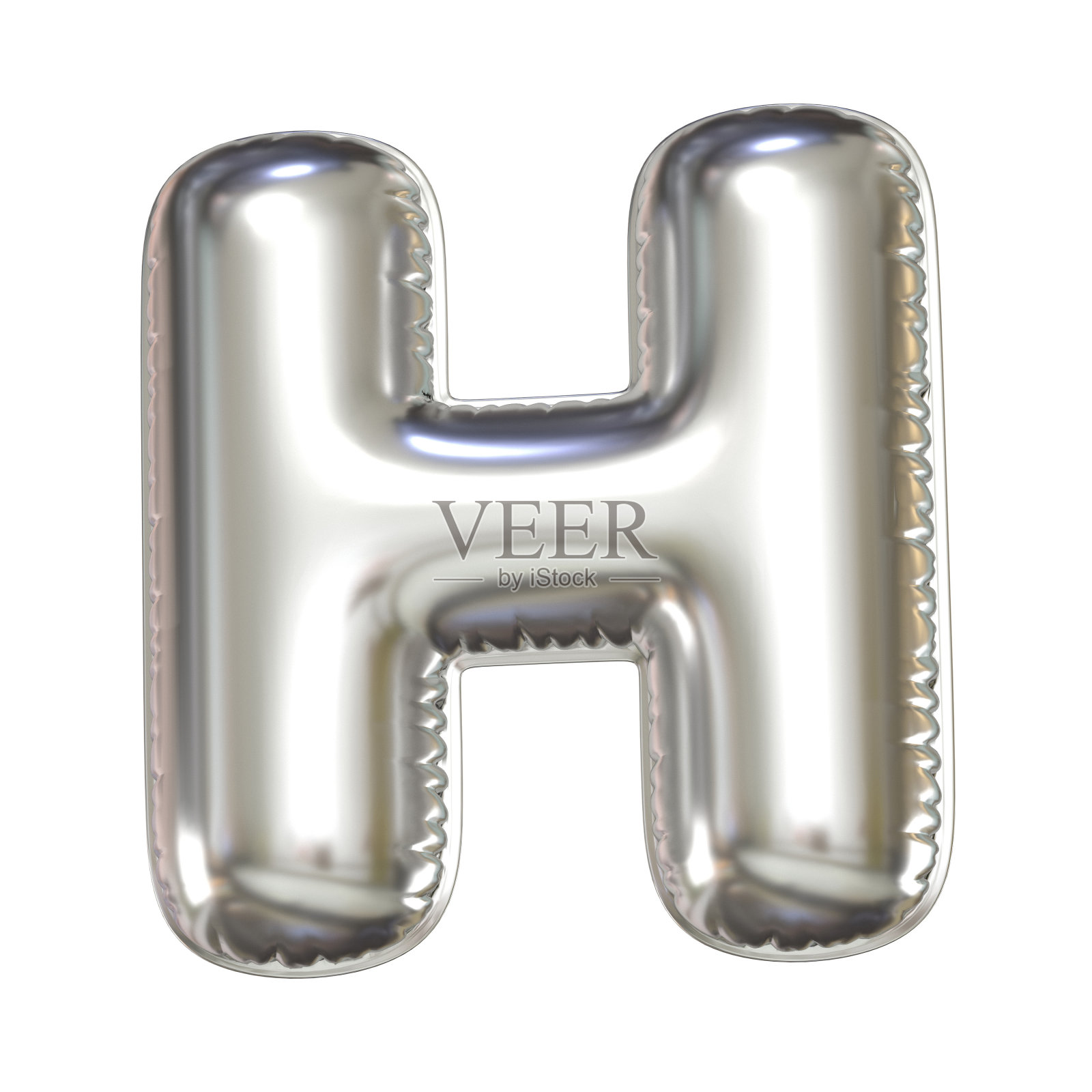 银色气球字体3d渲染，字母H照片摄影图片