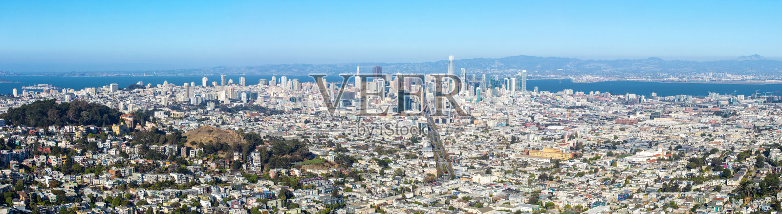 旧金山天际线从双峰，全景，加利福尼亚，美国照片摄影图片