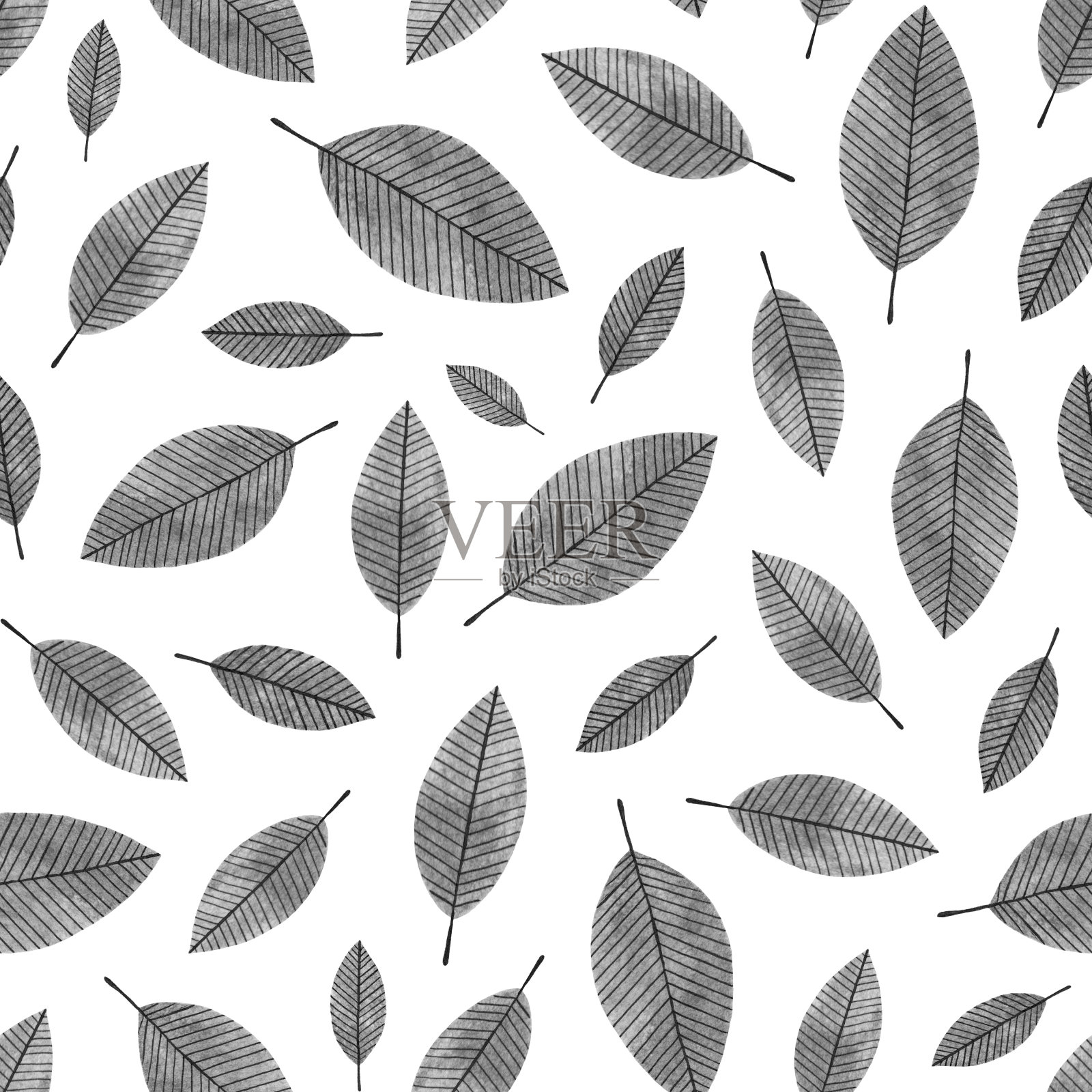 水彩无缝模式与树叶在白色的背景。插画图片素材