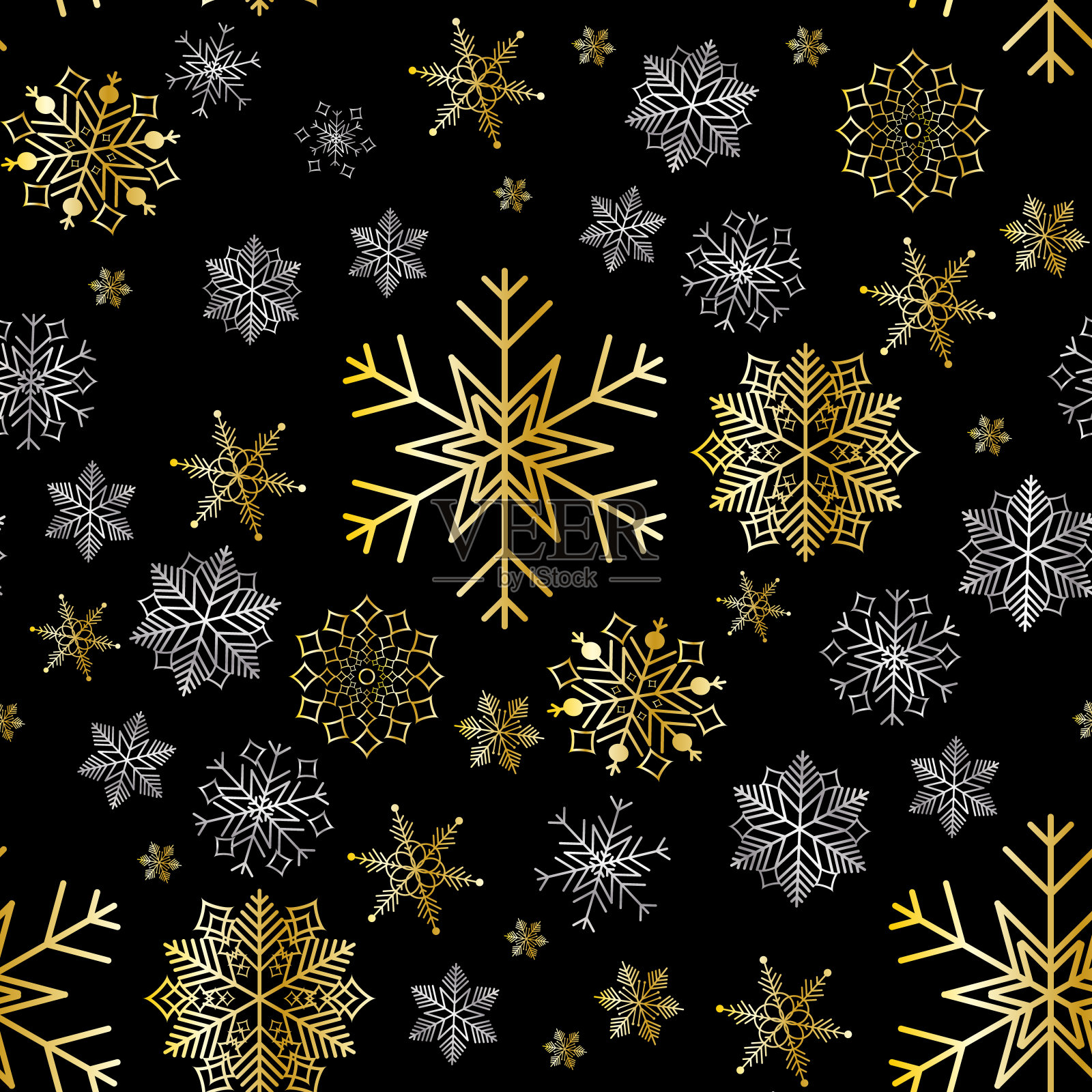 雪花冬天圣诞树节日冷杉树设计季节12月雪星庆祝装饰插图无缝图案背景。插画图片素材