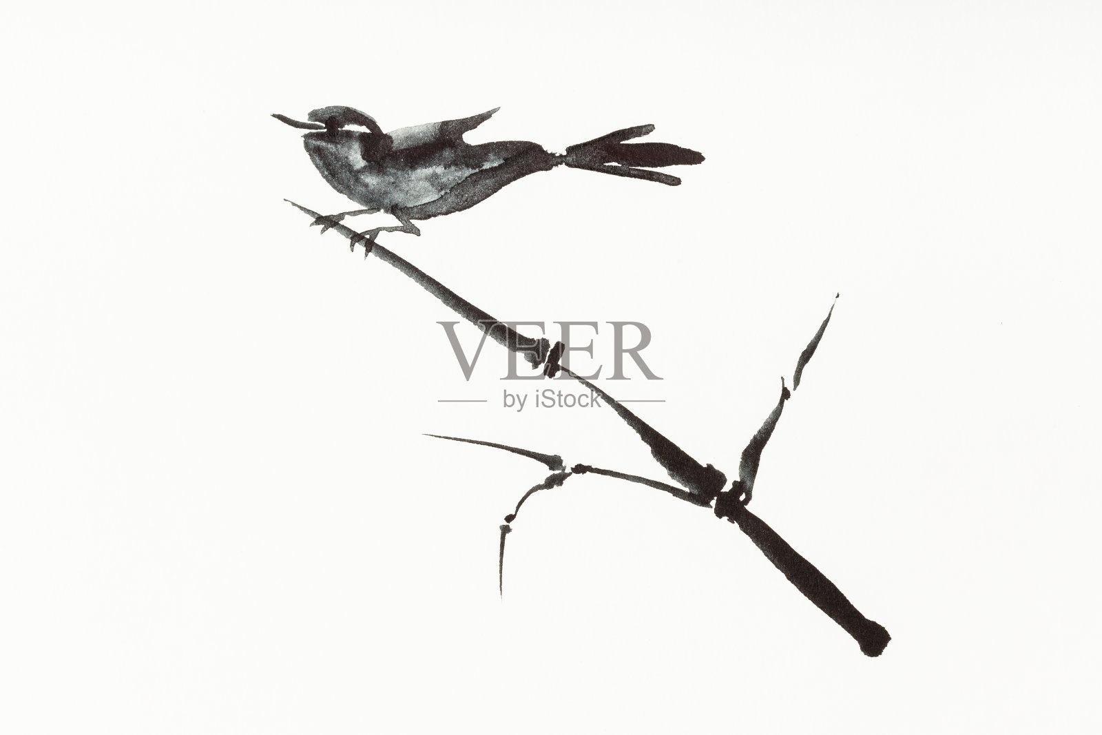 芦枝上的鸟是在乳脂纸上手绘的设计元素图片