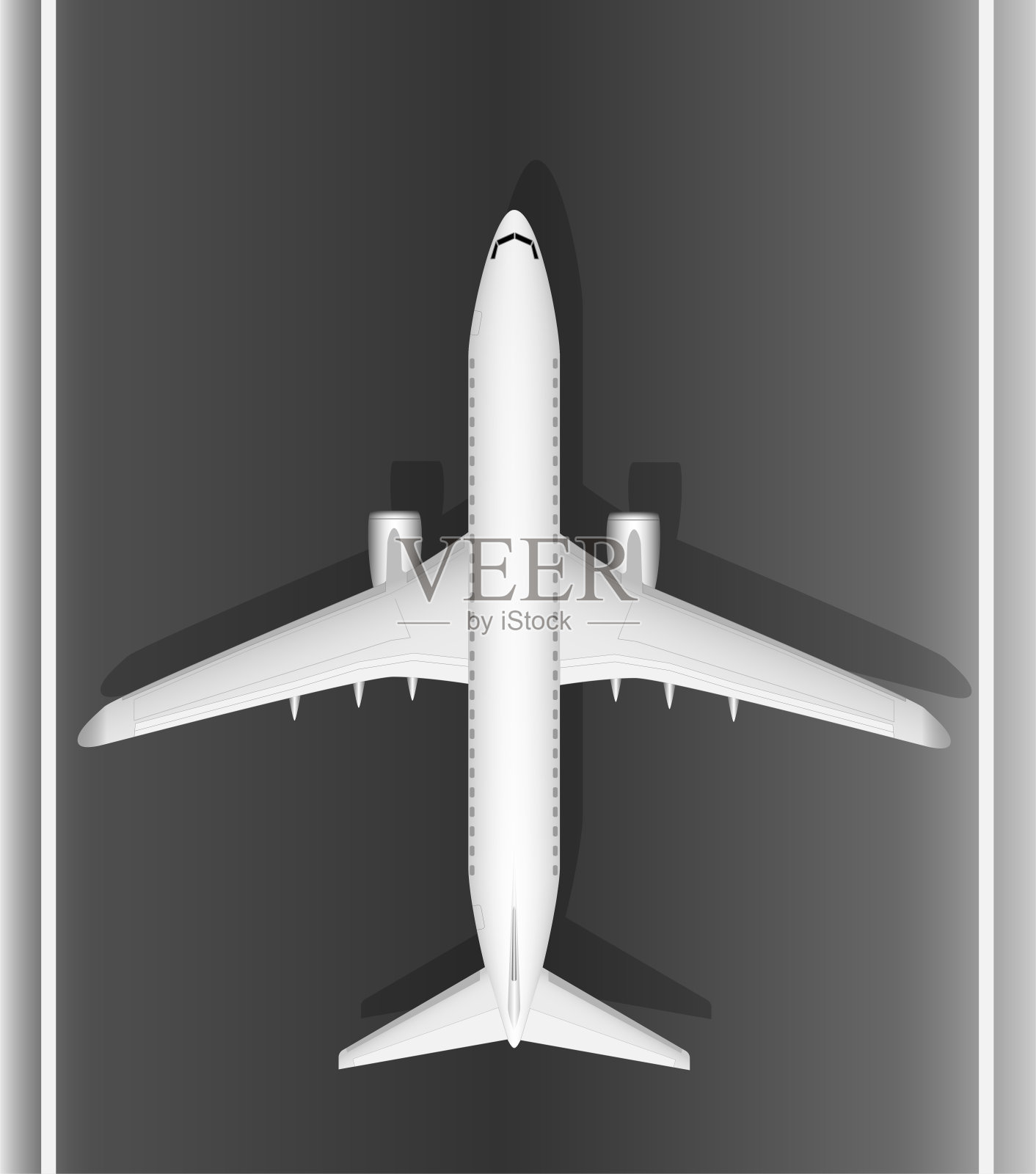 一架现代喷气式客机在跑道上。从以上观点。一个精心设计的图像和大量的小细节。插画图片素材