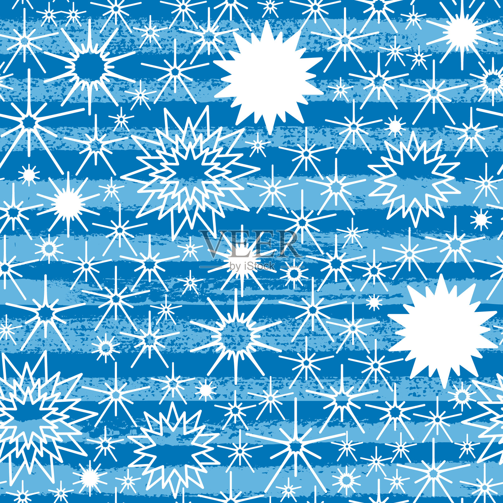 手绘靛蓝星空与星星，条纹无缝图案。矢量墨水抽象背景。插画图片素材