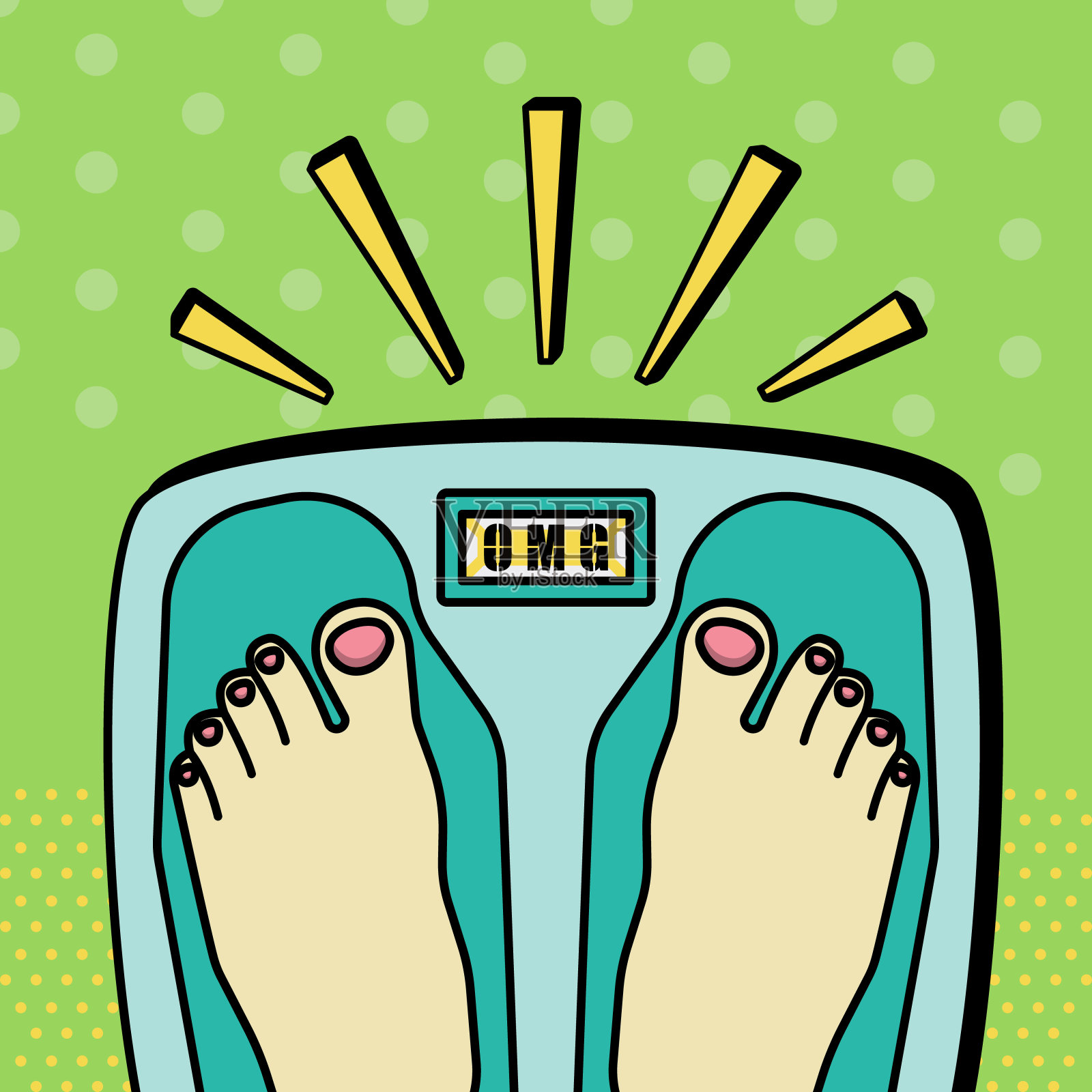 用体重秤测量女性体重的概念插画图片素材