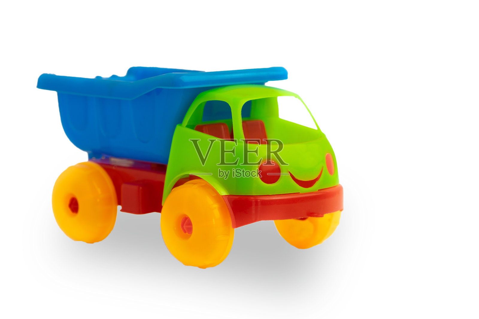 白色背景的塑料建筑卡车玩具照片摄影图片