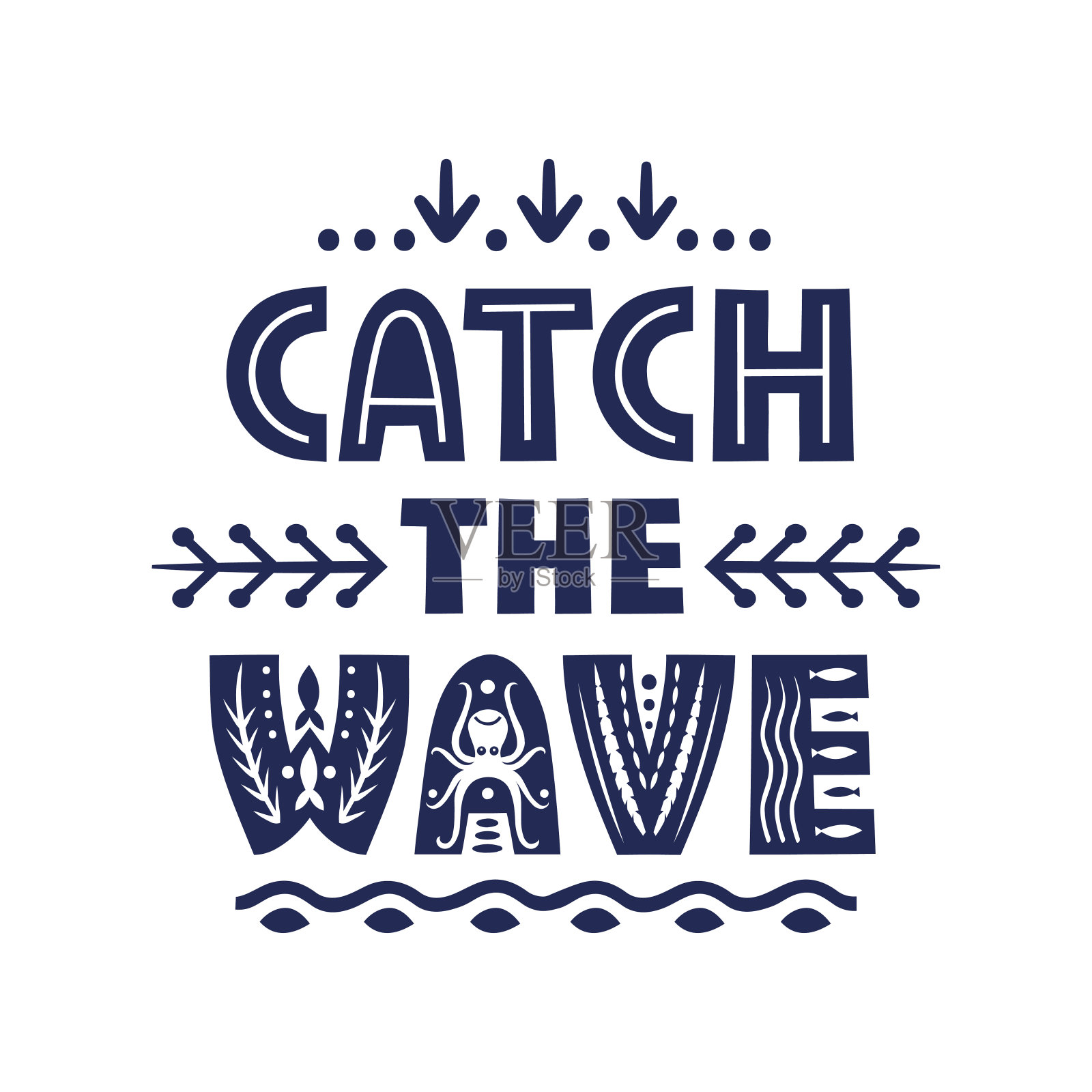 矢量字母捕捉波浪由各种风格的字母组成。插画图片素材