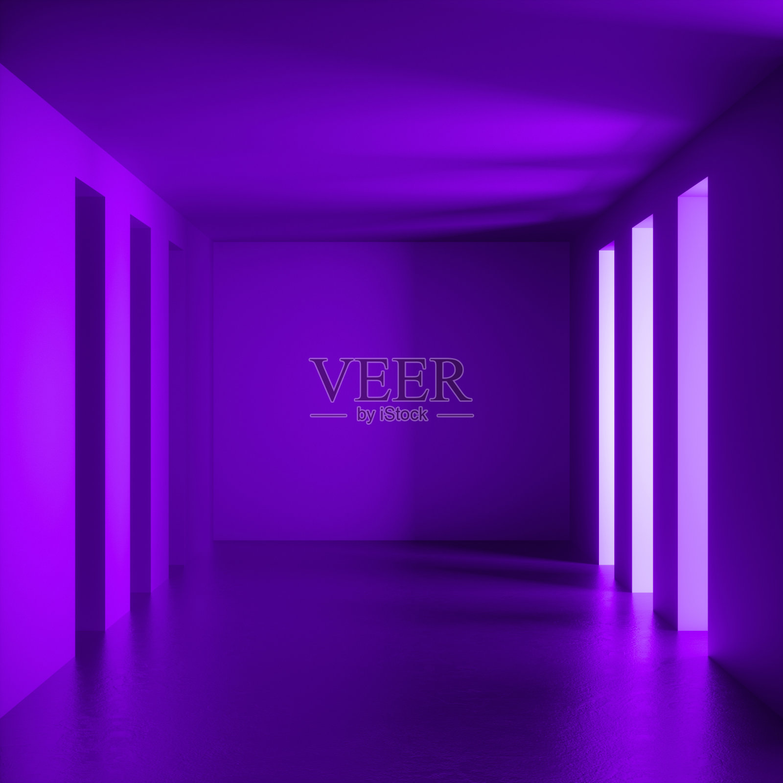 3d渲染，广泛的抽象背景，空的房间，紫色的墙壁，紫外光，隧道没有出口，照明走廊，虚拟现实内部，日光，简约的空间照片摄影图片
