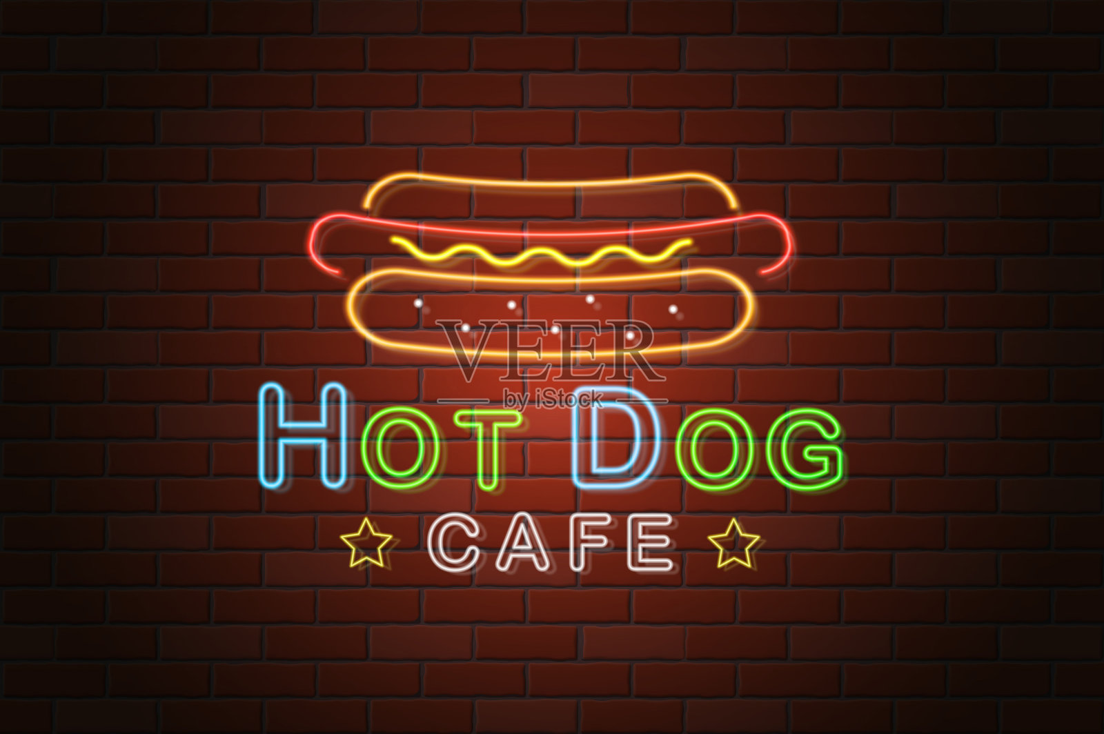 发光的霓虹灯招牌热狗咖啡馆矢量插图插画图片素材