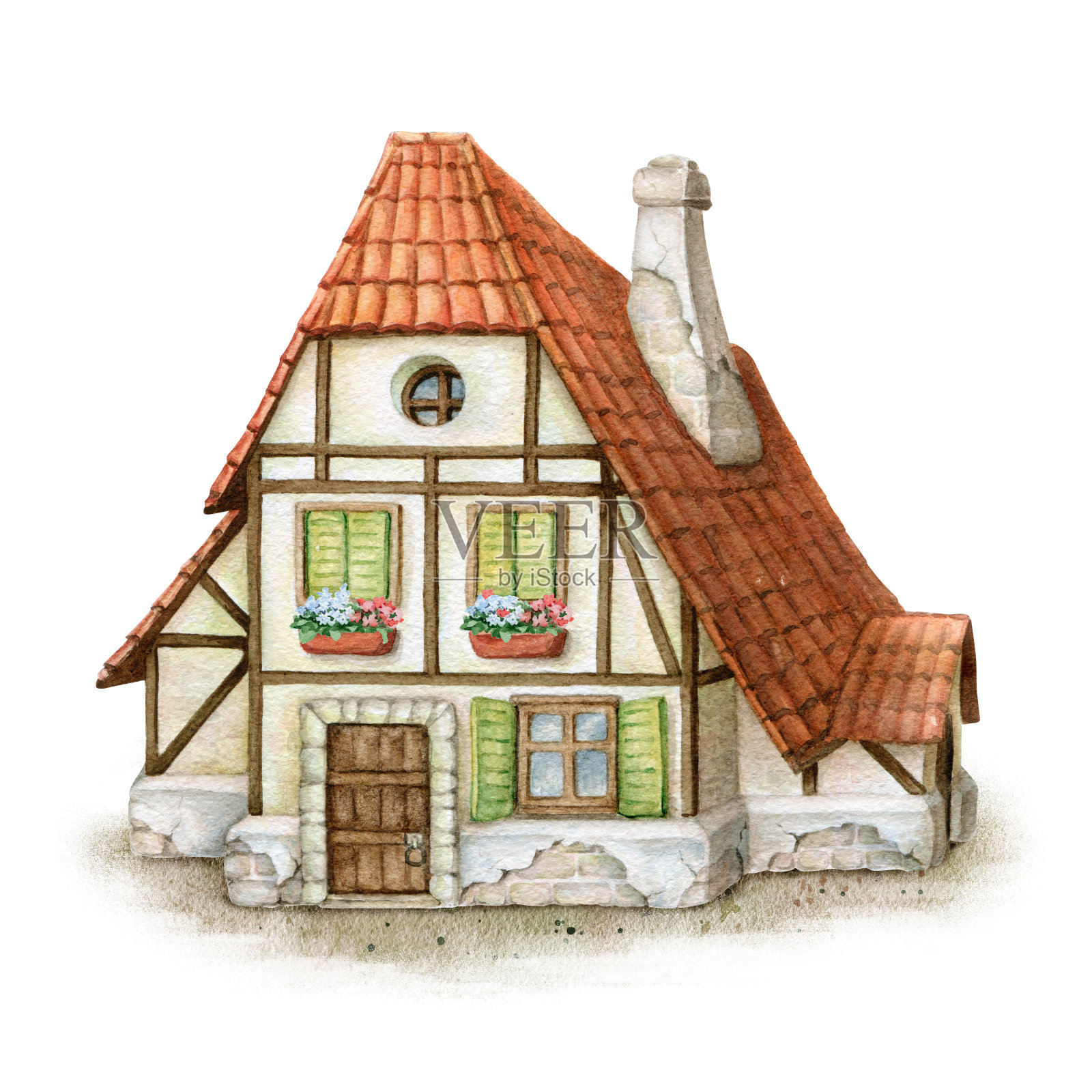 水彩可爱的小房子设计元素图片