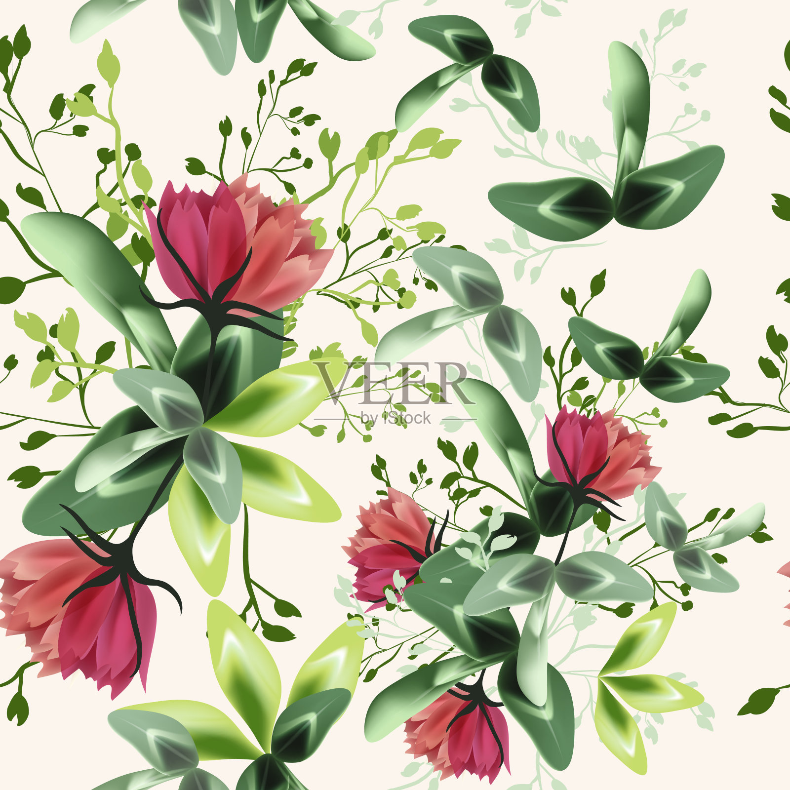 时尚纺织花卉矢量图案与乡村三叶草花插画图片素材