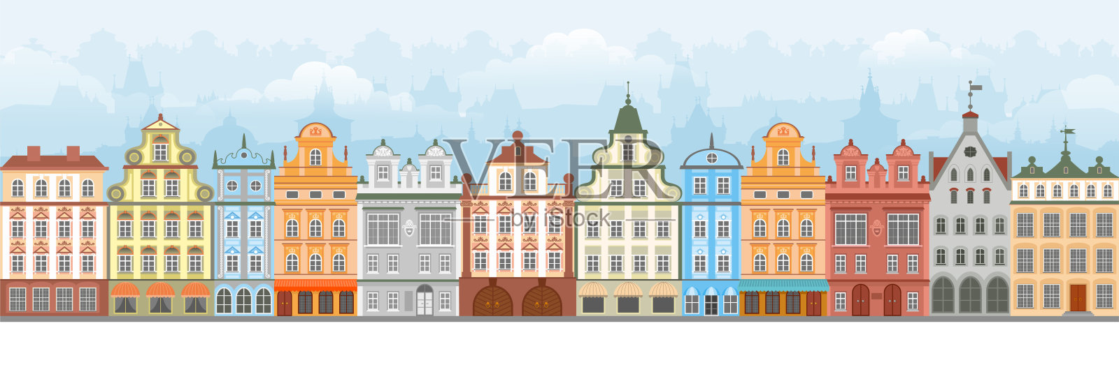 欧洲城市无缝插画图片素材