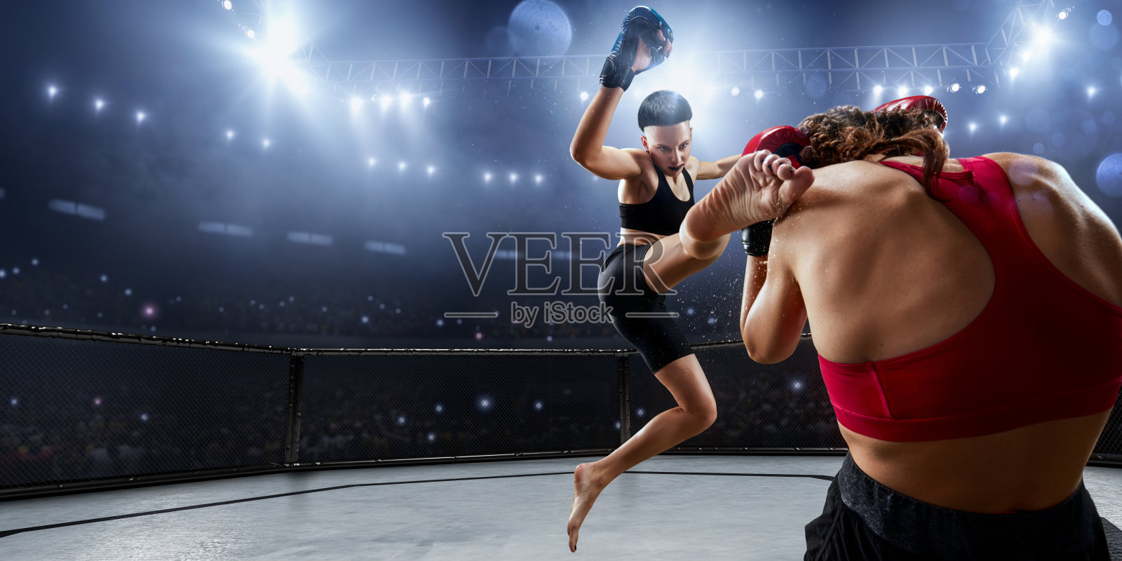 职业拳击场上的女子综合格斗选手照片摄影图片
