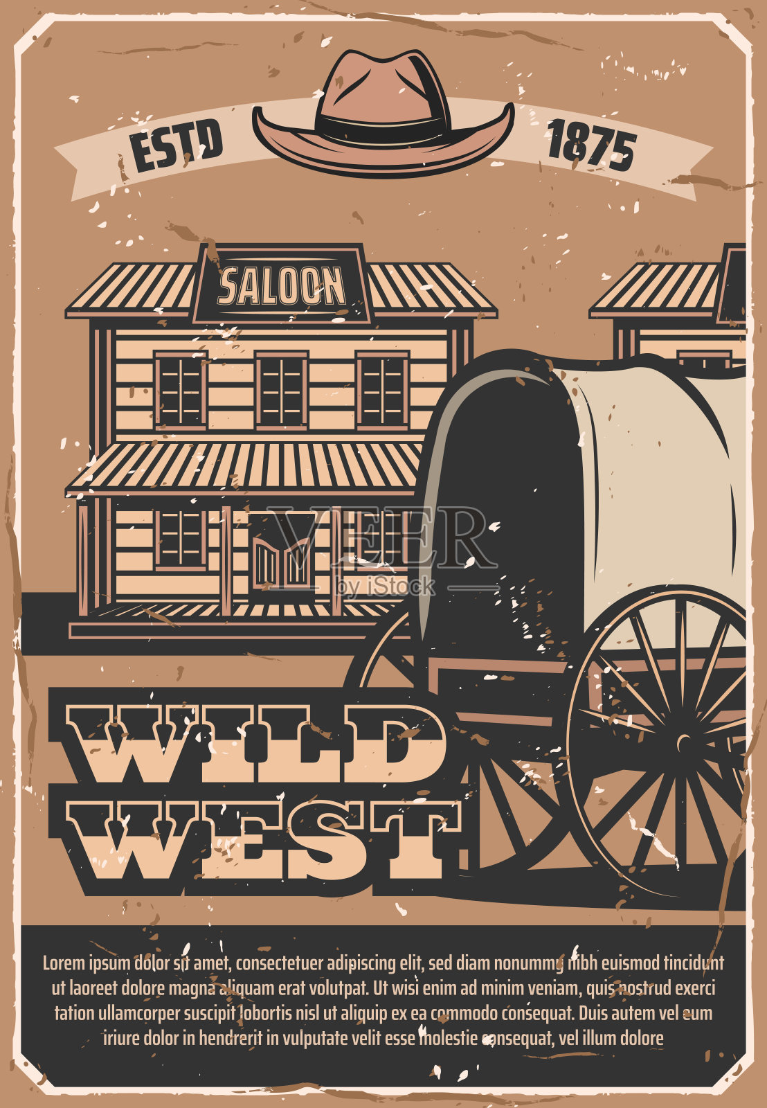 狂野的西部轿车和牛仔马车插画图片素材