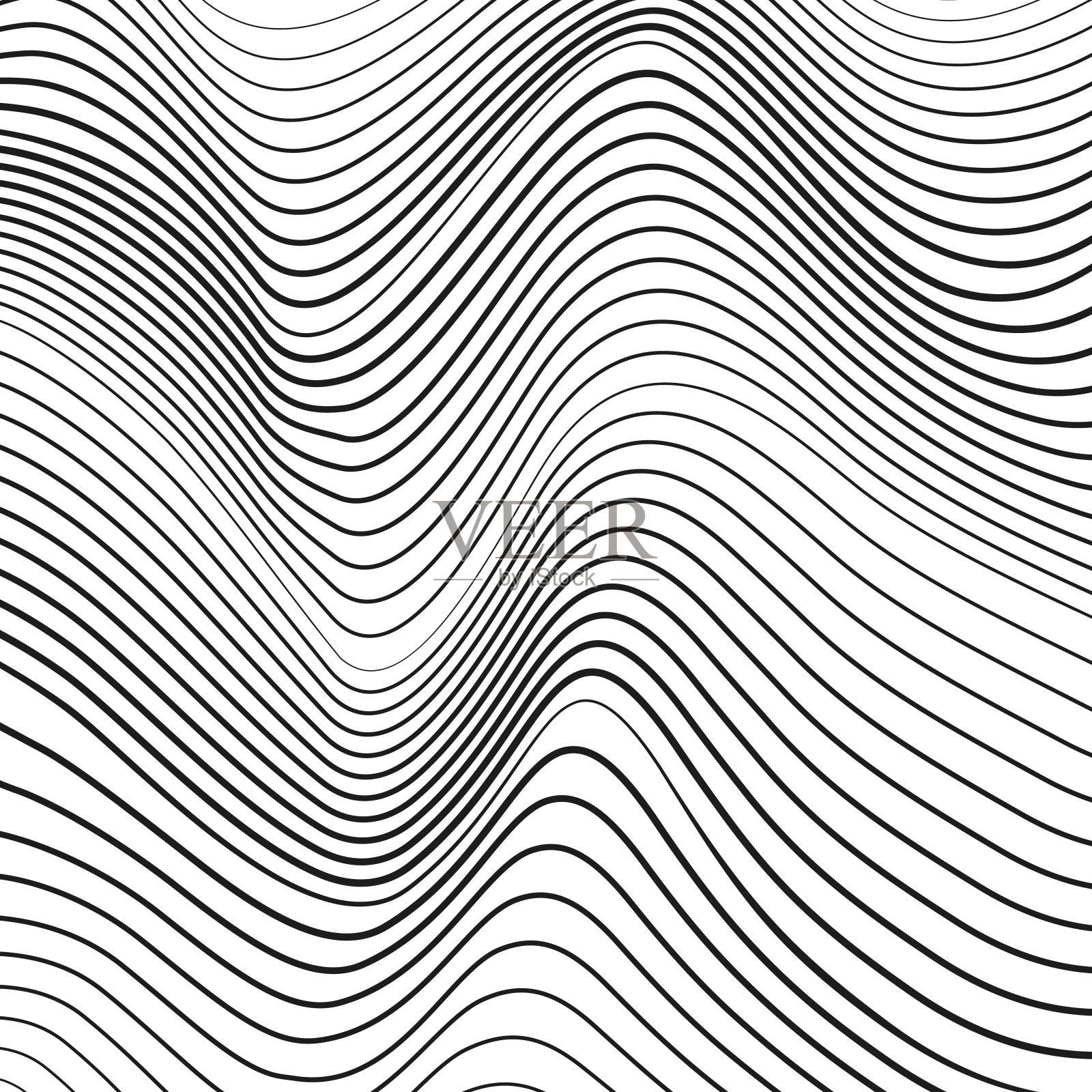 白色背景上的黑色波浪线。单色op艺术设计。向量的简单模式。技术概念，细曲线，微妙的线条。抽象数字图形，变形曲面。EPS10插图插画图片素材