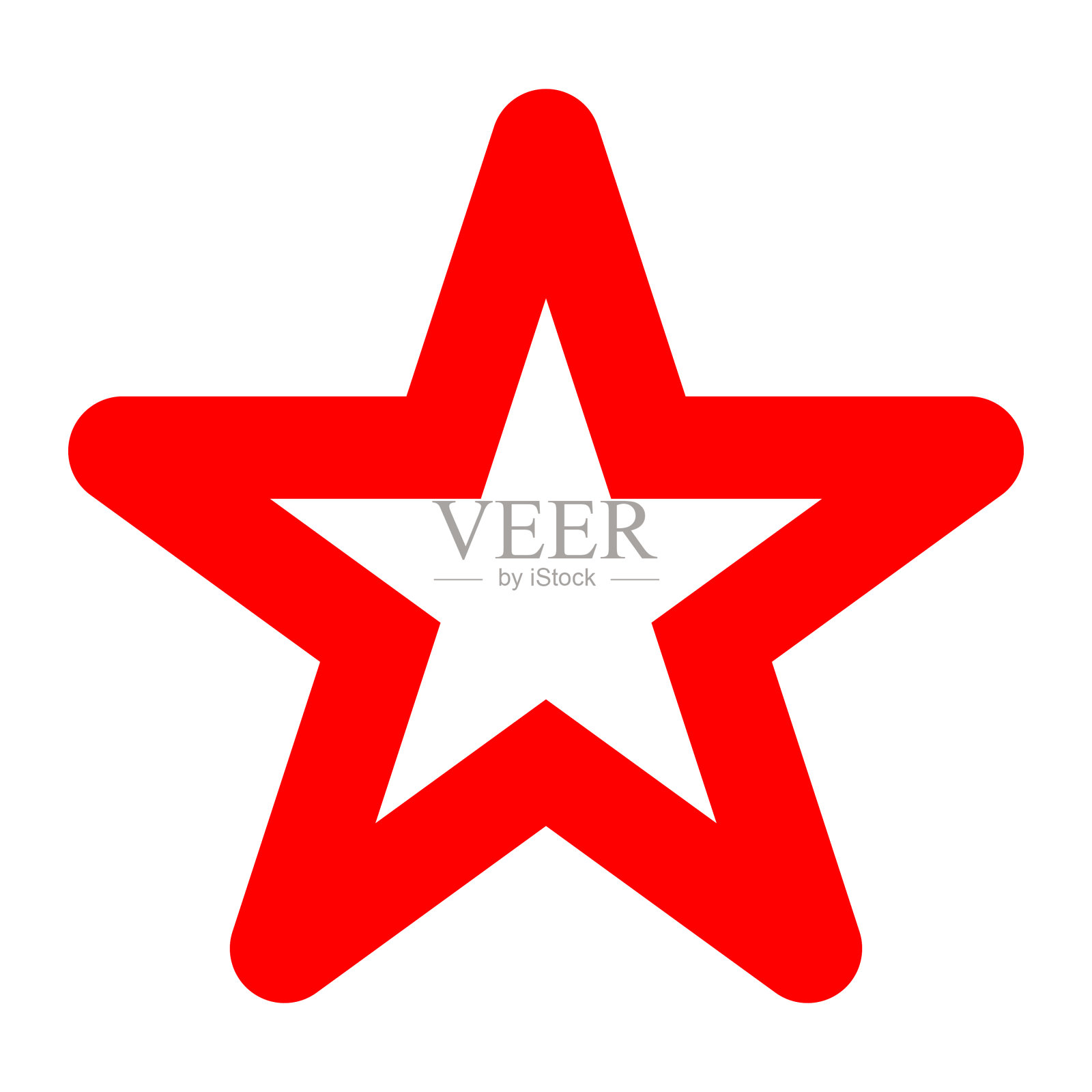 星形符号图标-红色简单空心，5点圆形，孤立-矢量设计元素图片