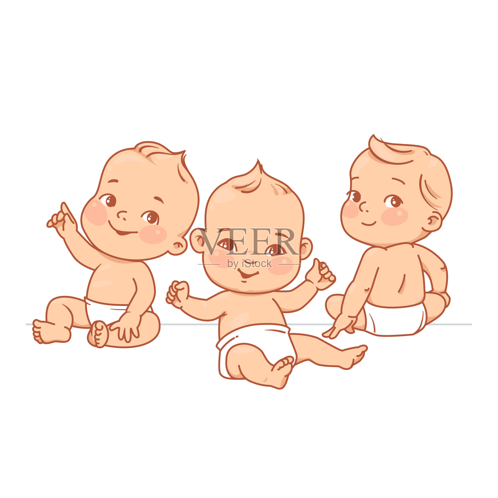 穿着尿布的可爱小宝宝坐在一起。插画图片素材