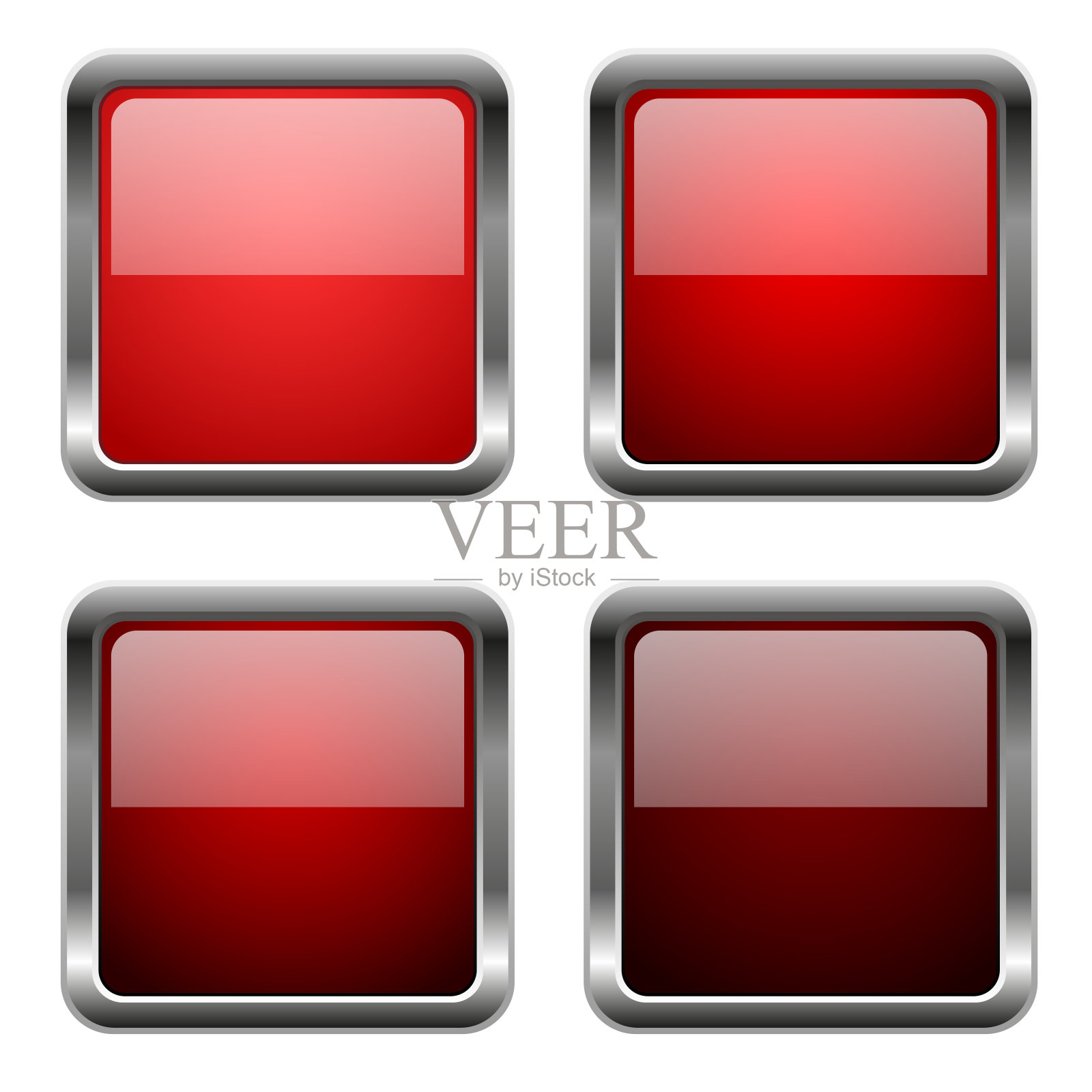 红色玻璃方形按钮与铬框设计元素图片