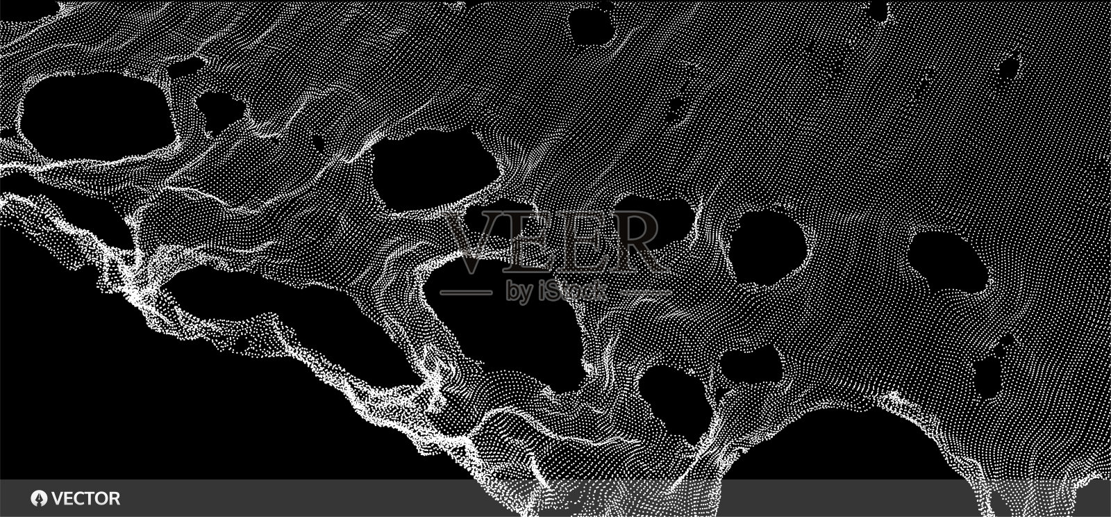 这张蜘蛛网破了。抽象网格背景与孔。动态粒子阵列。纹理。3D网格表面。技术矢量插图。插画图片素材