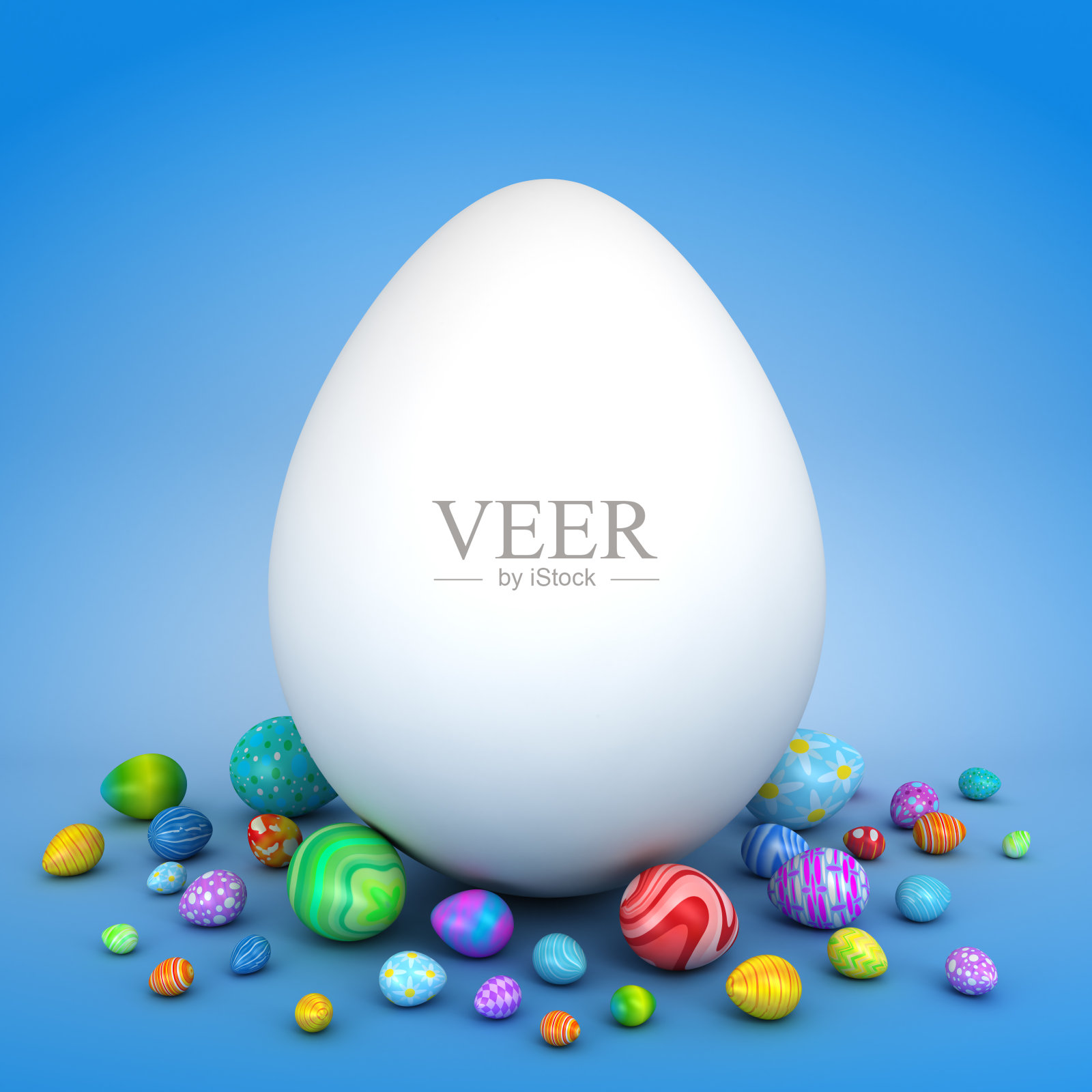 白色的彩蛋周围是五颜六色的复活节彩蛋照片摄影图片