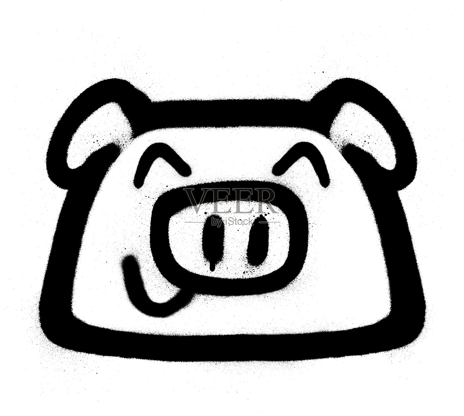 涂鸦快乐的猪喷在黑色的白色设计元素图片
