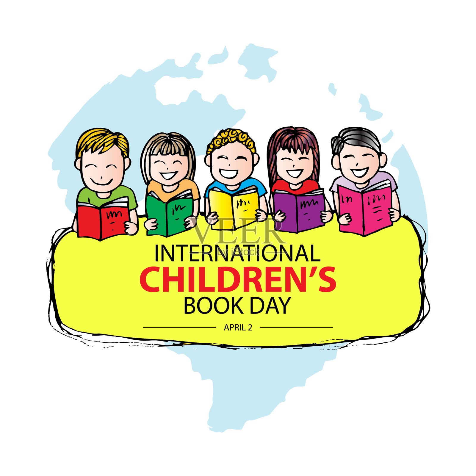 国际儿童图书日。4月2日。贺卡。插画图片素材