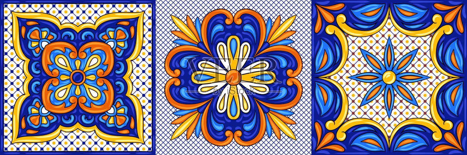 墨西哥塔拉维拉瓷砖图案。民族民间装饰。插画图片素材