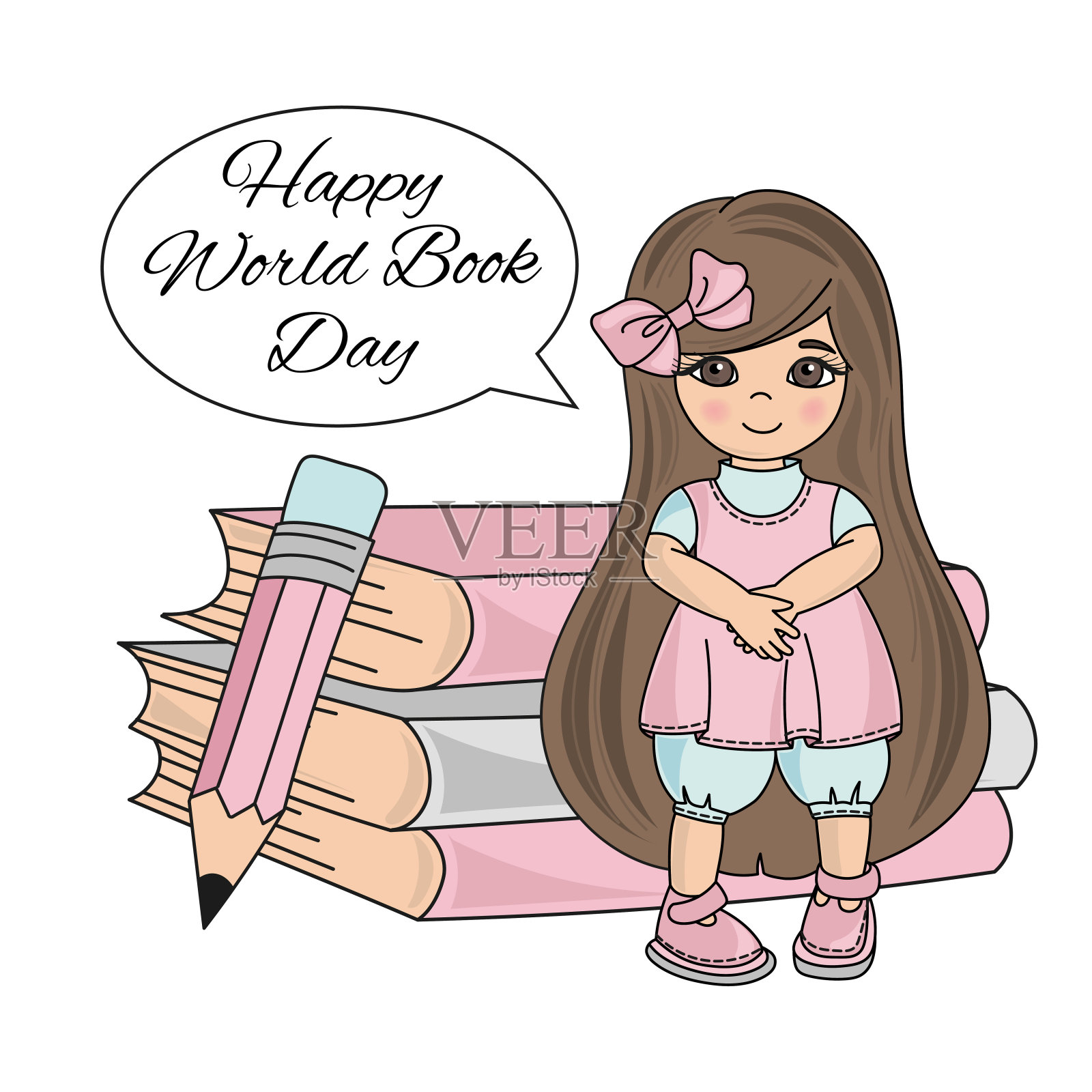 BOOK GIRL世界读书日儿童矢量插图套装插画图片素材