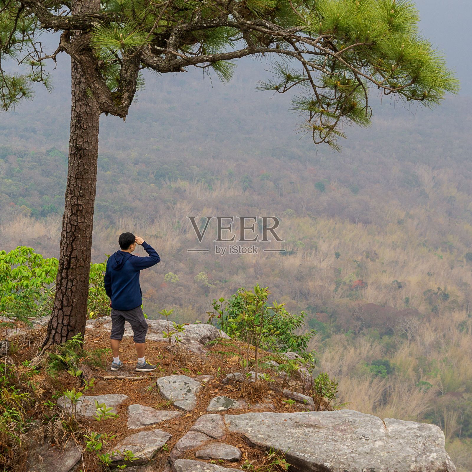 游客站在悬崖边观看自然背景照片摄影图片