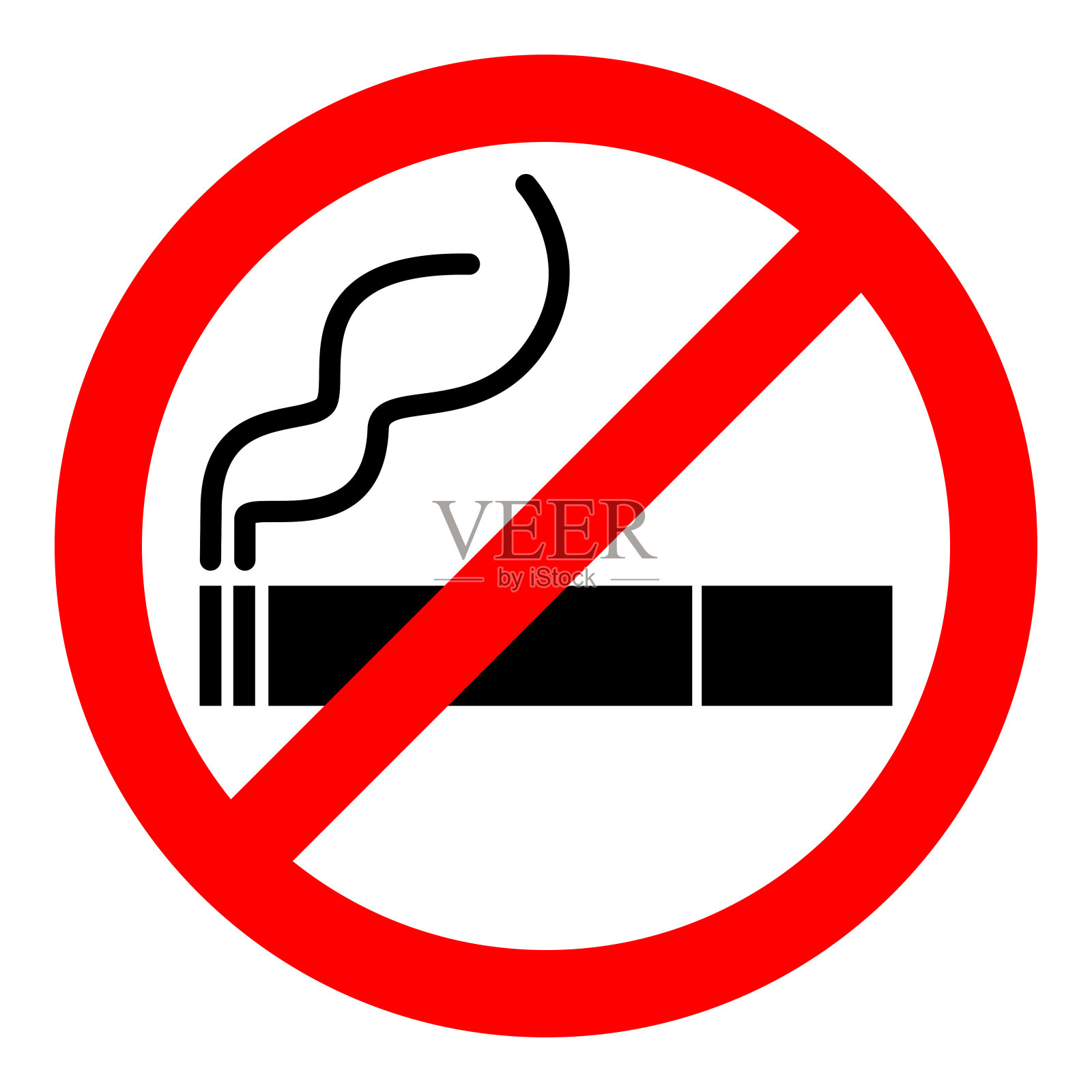 禁止吸烟标志。白色背景上的红色禁止香烟和烟雾。矢量插图。插画图片素材