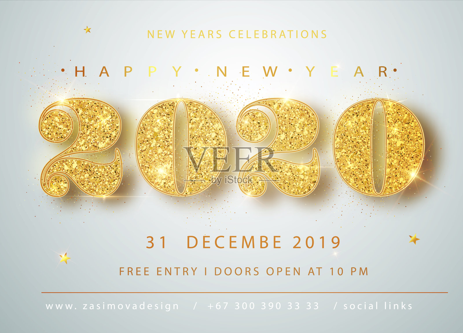Happy New 2020 Year. Holiday vector illustration of golden metallic numbers 2020. Realistic sign. Festive poster or banner design插画图片素材