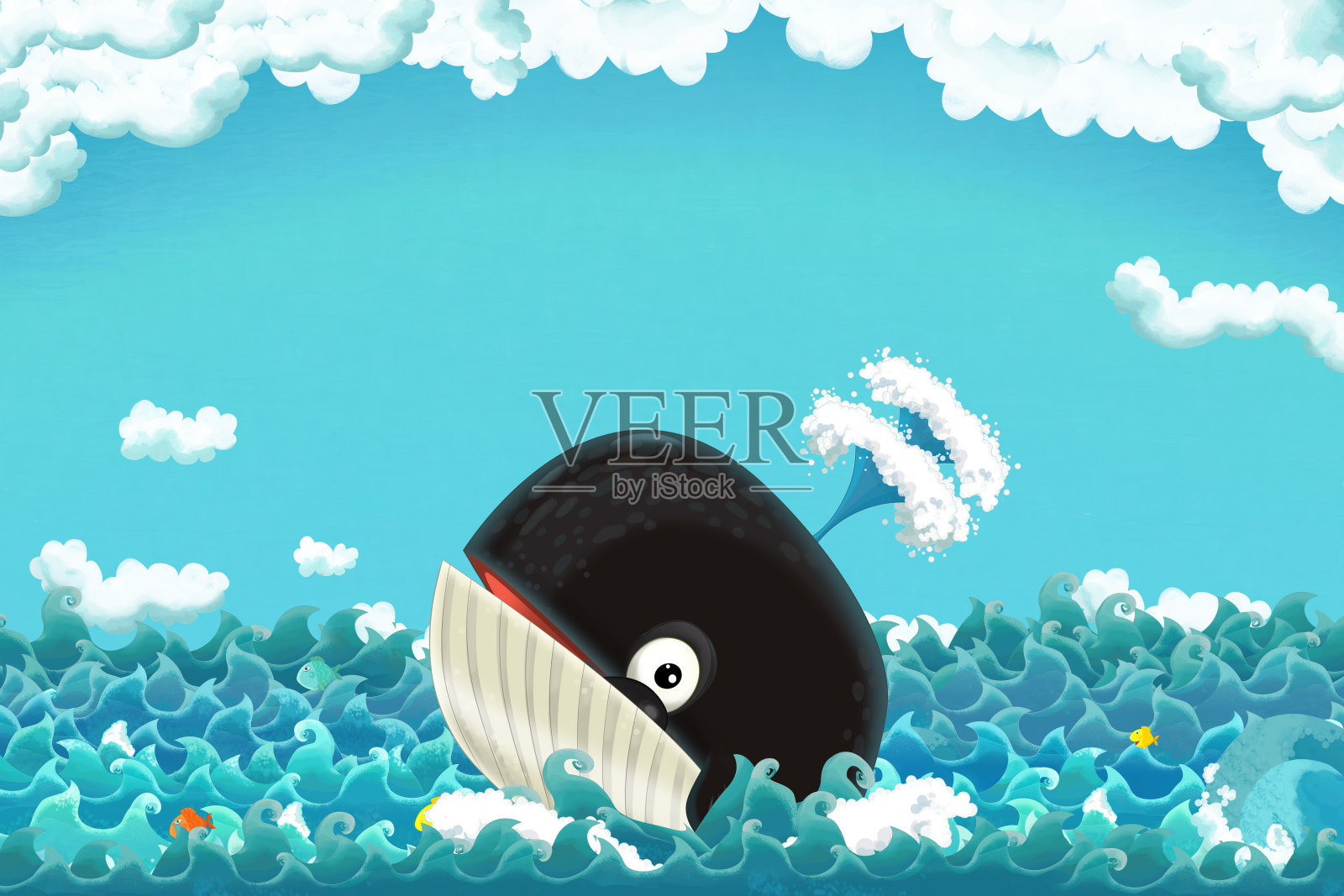 鲸鱼游出水面的卡通场景设计元素图片