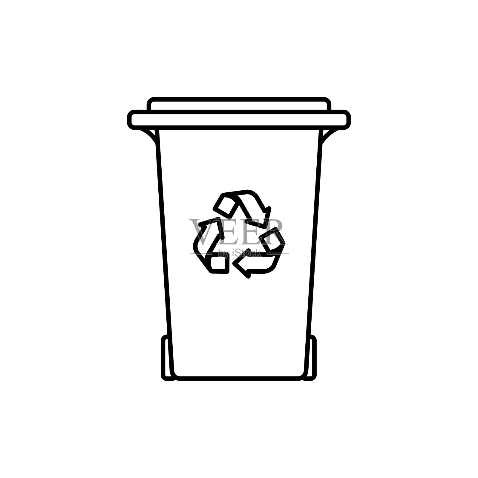 矢量插图概念与标志的垃圾桶与符号的回收。黑色的轮廓线。设计元素图片