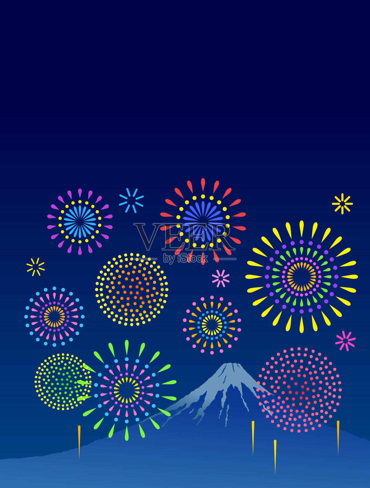 富士山和烟花插画图片素材