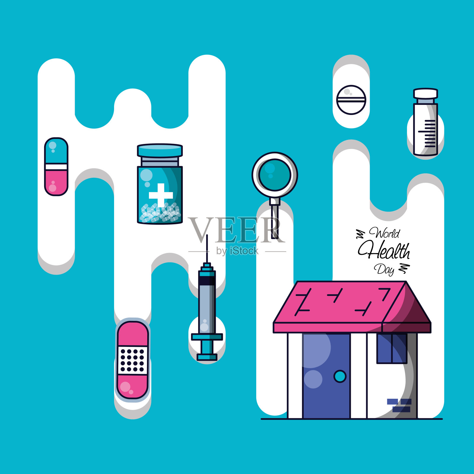 世界卫生日的房子和设置图标插画图片素材