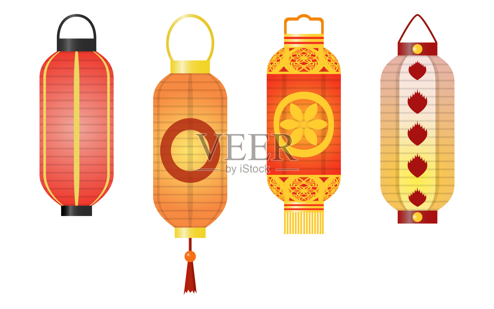 一套亚洲装饰挂纸灯笼设计元素图片