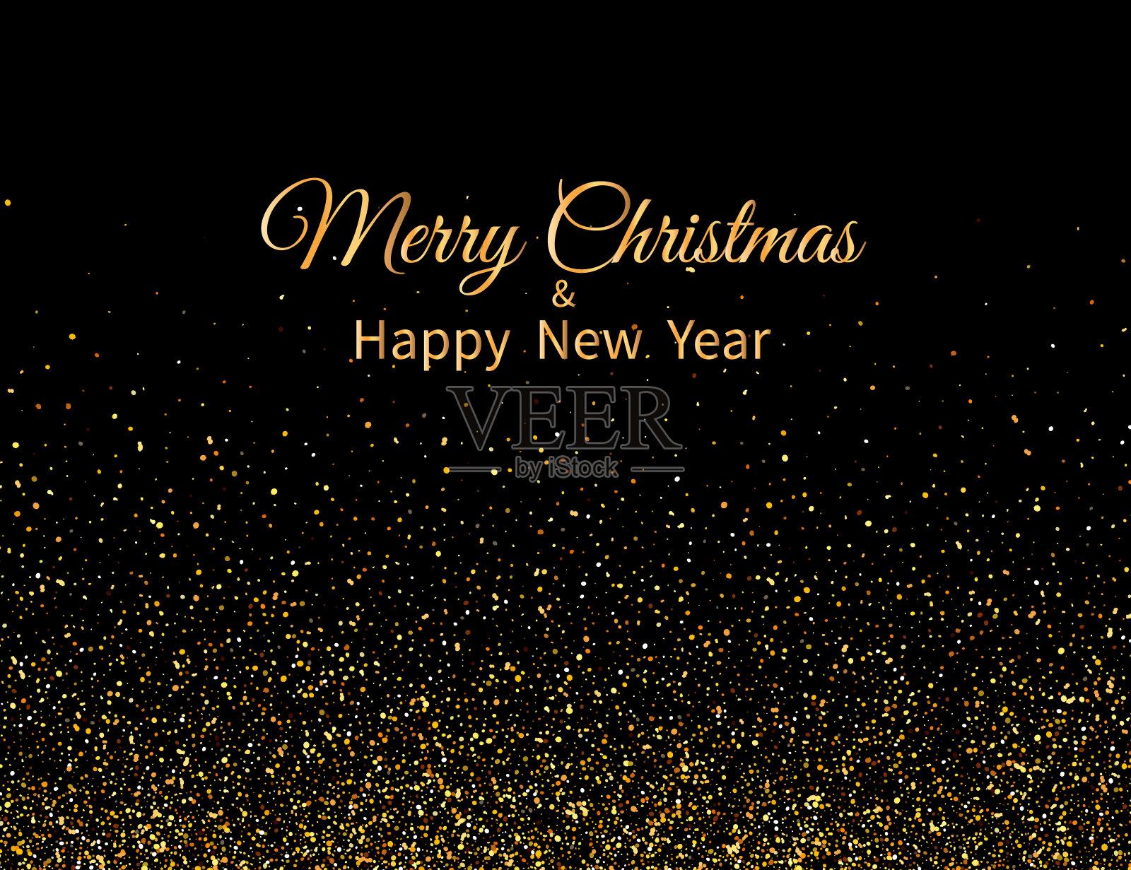 圣诞快乐，恭贺新禧。金色的闪光和文字在黑暗的背景。新年贺卡。插画图片素材