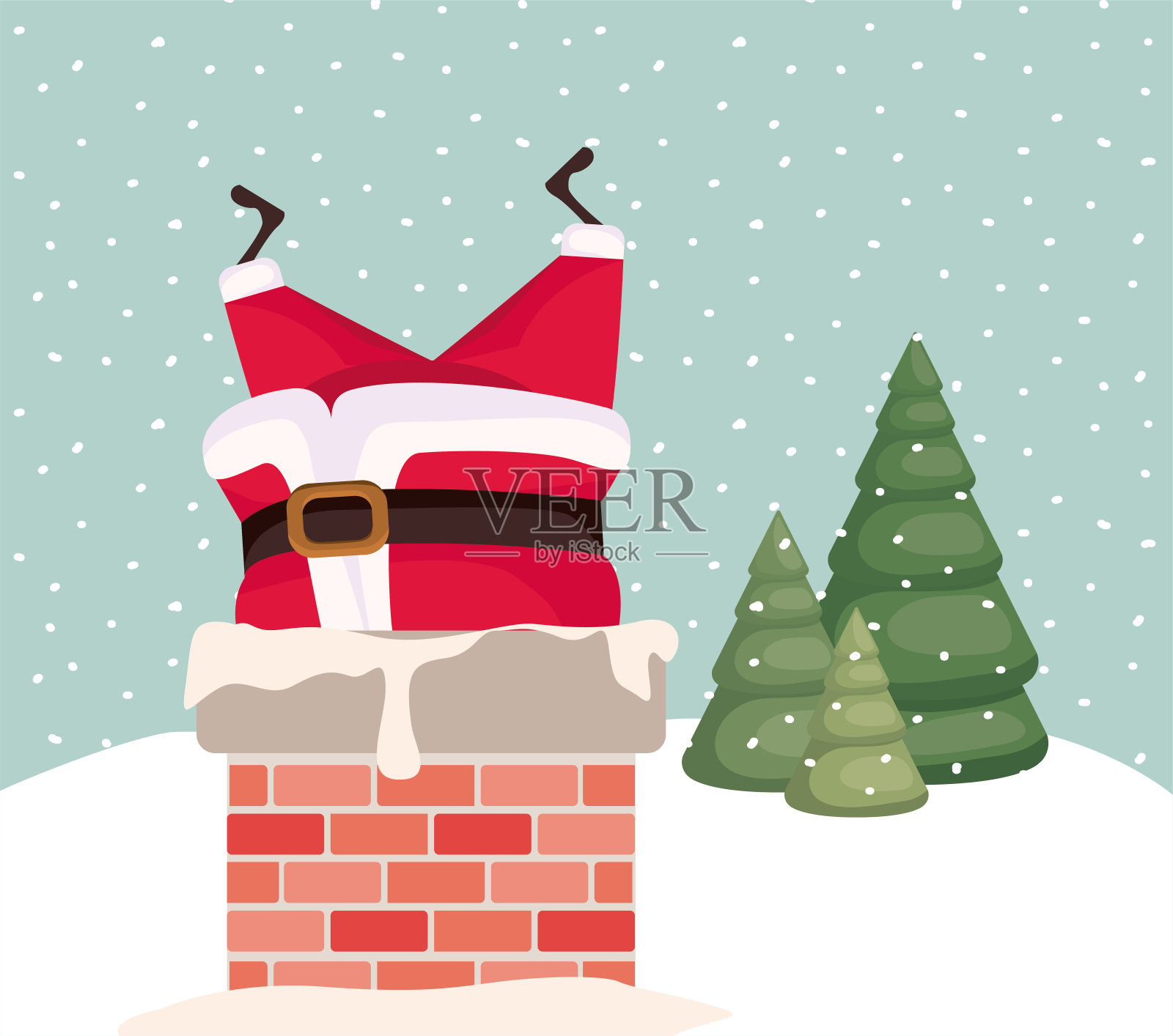 圣诞老人和烟囱在雪景插画图片素材
