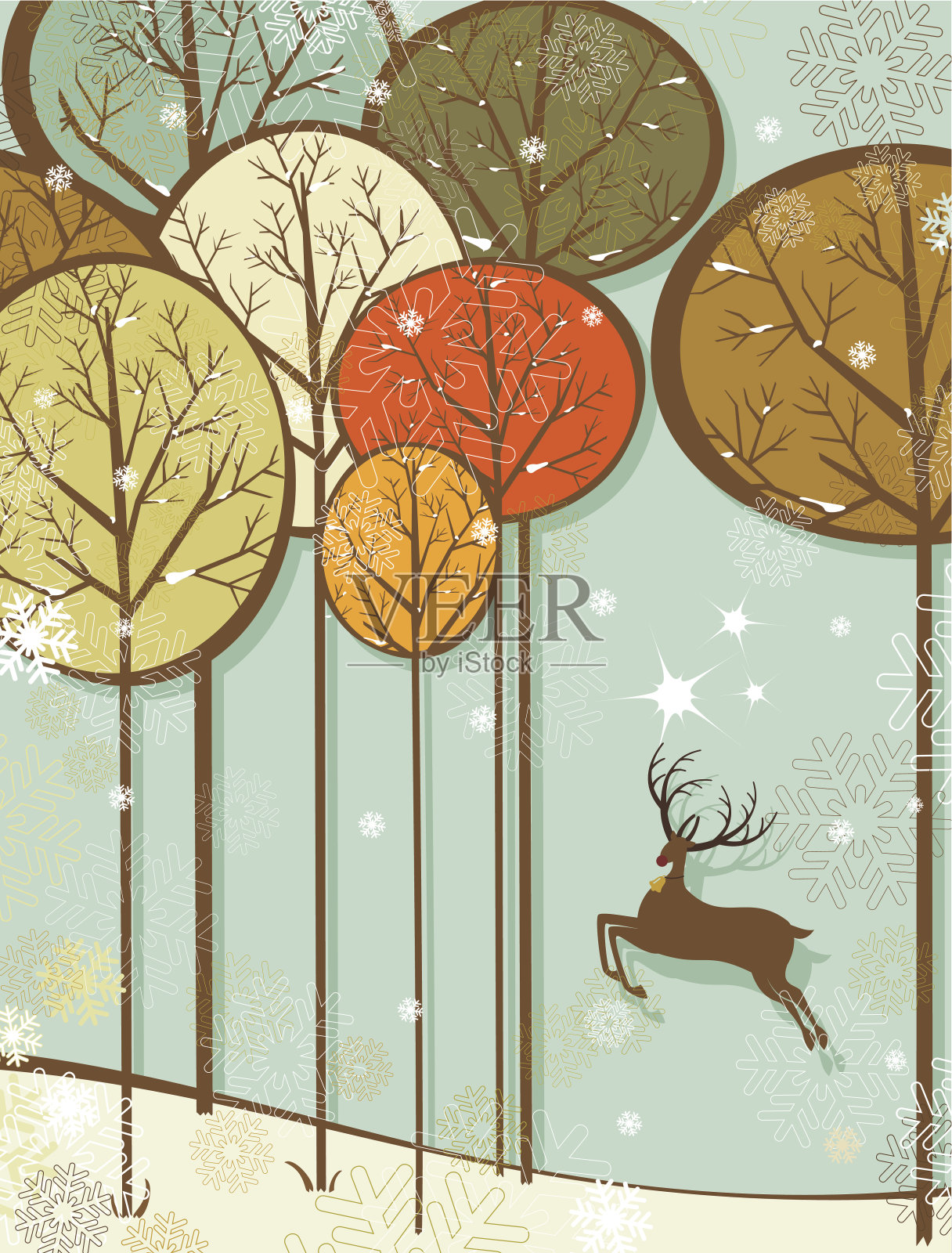 圣诞森林与驯鹿插画图片素材