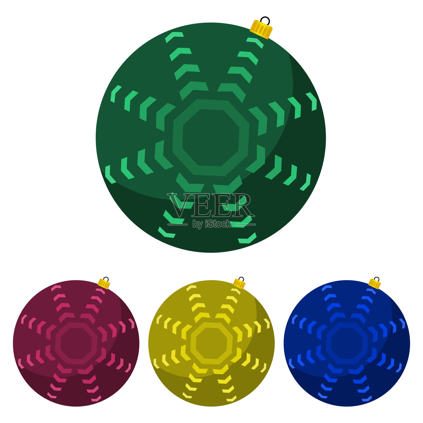 白色背景上的四个彩色圣诞球设计元素图片
