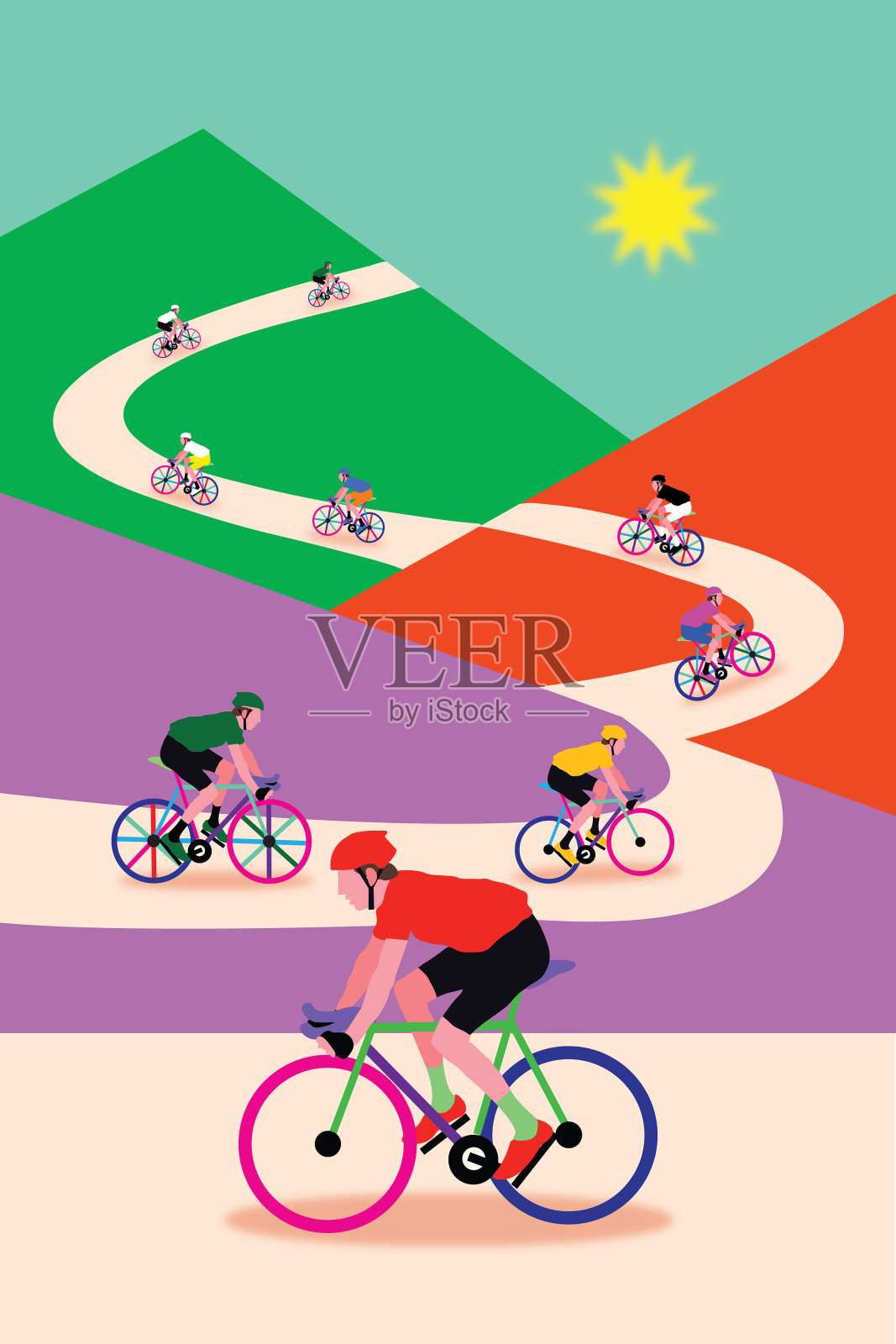 参加专业自行车拉力赛的一组车手插画图片素材