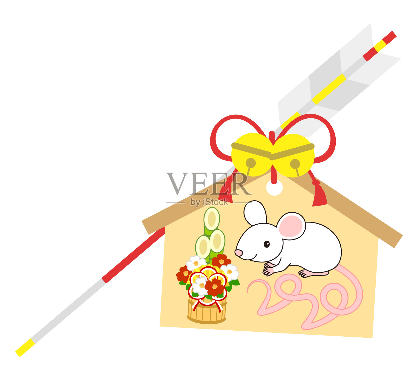 新年卡片插图鼠标ema Kadomatsu鼠标2020插画图片素材